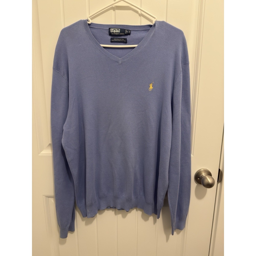 Polo By Ralph Lauren Men's Vneck Light Blue Sweater Size XL